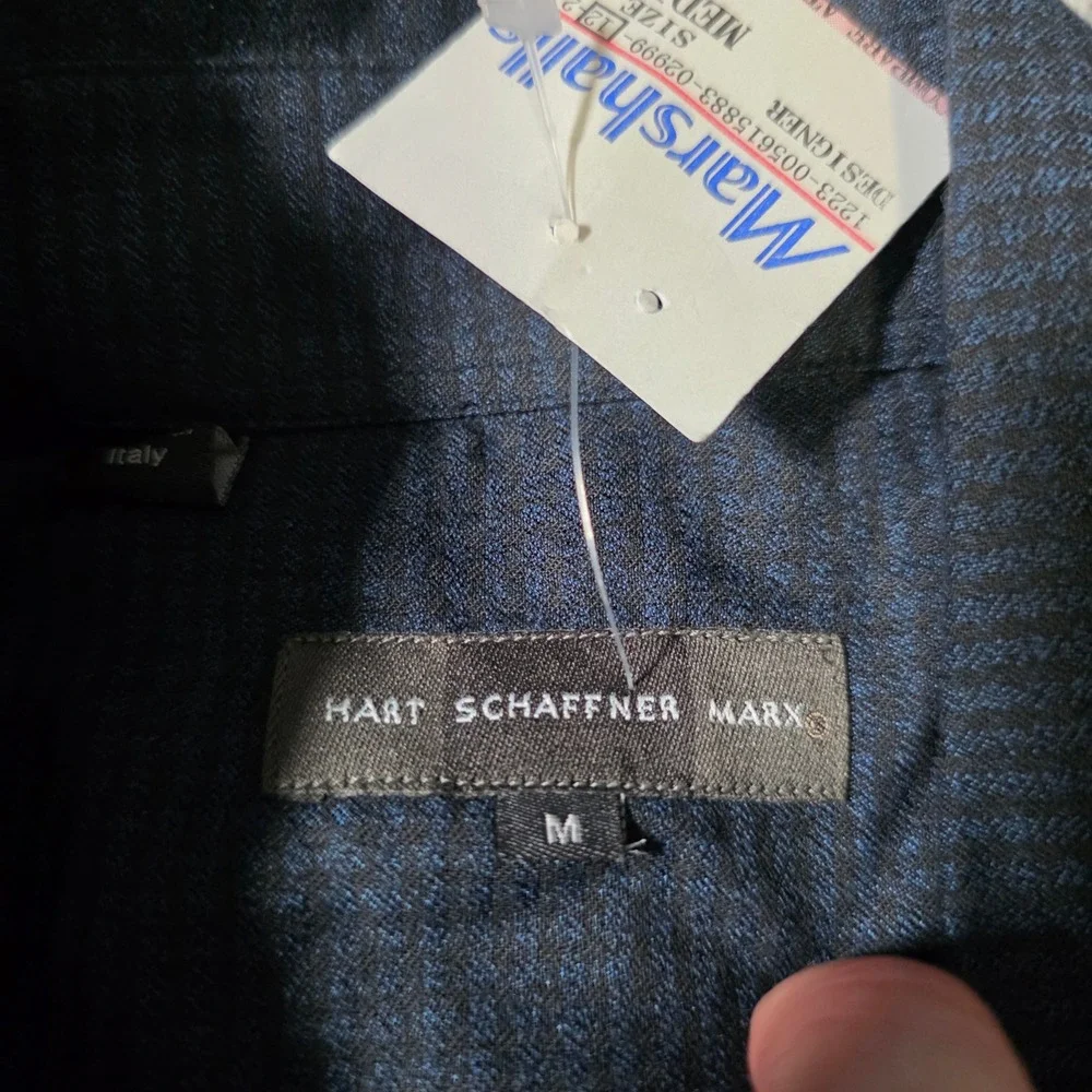 Hart Schaffner Marx Mens M‎ Button Down Shirt Navy Blue Micro Check Long Sleeve